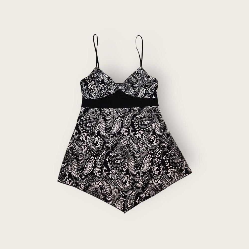 Vintage Y2k Wet Seal black and white paisley empire waist babydoll camisole tank